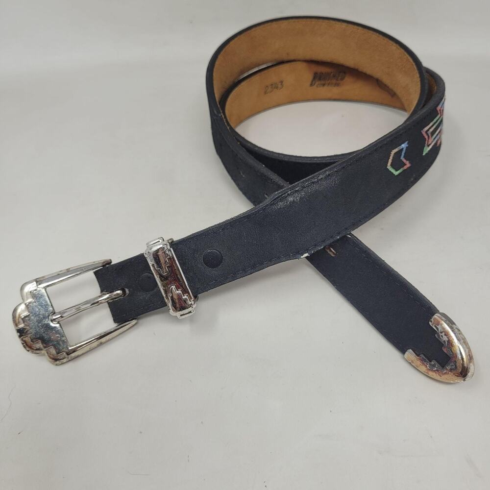 Black Suede Belt Men 36 Western Aztec Southwestern Cowboy Rodeo Needlepoint Boho